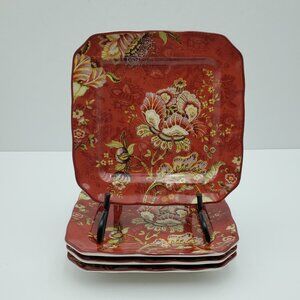 222 Fifth Gabrielle Appetizer Plates Red Floral Square Dessert Plates